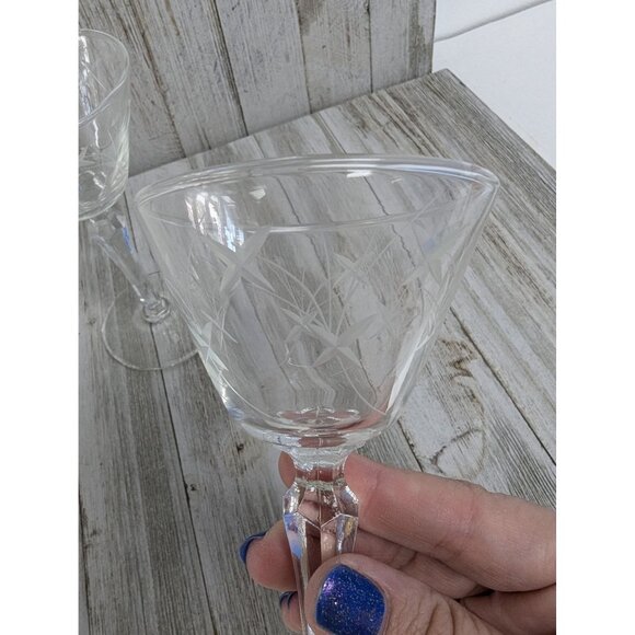 Vintage Starlight Libbey 5 3/4" Juice Cordial Cocktail Glasses Set Of 2 Starburs - Picture 5 of 6